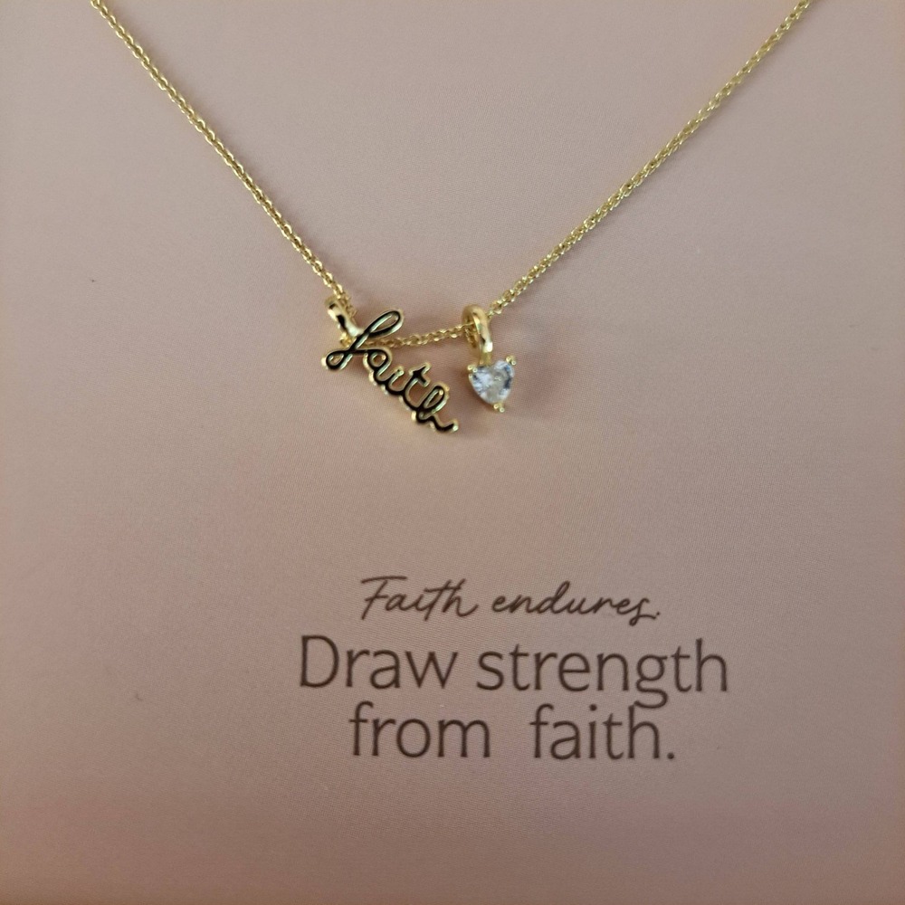 "Faith", Heart-shaped CZ Necklace Womens Gold NEW 14k Gold Dipped 962-200-CB6